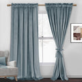 Jiuzhen Velvet Curtains 96 Inches - Stone Blue Room Darkening Privacy Rod Pocket Window Curtains For Bedroom Living Bedroom Pati