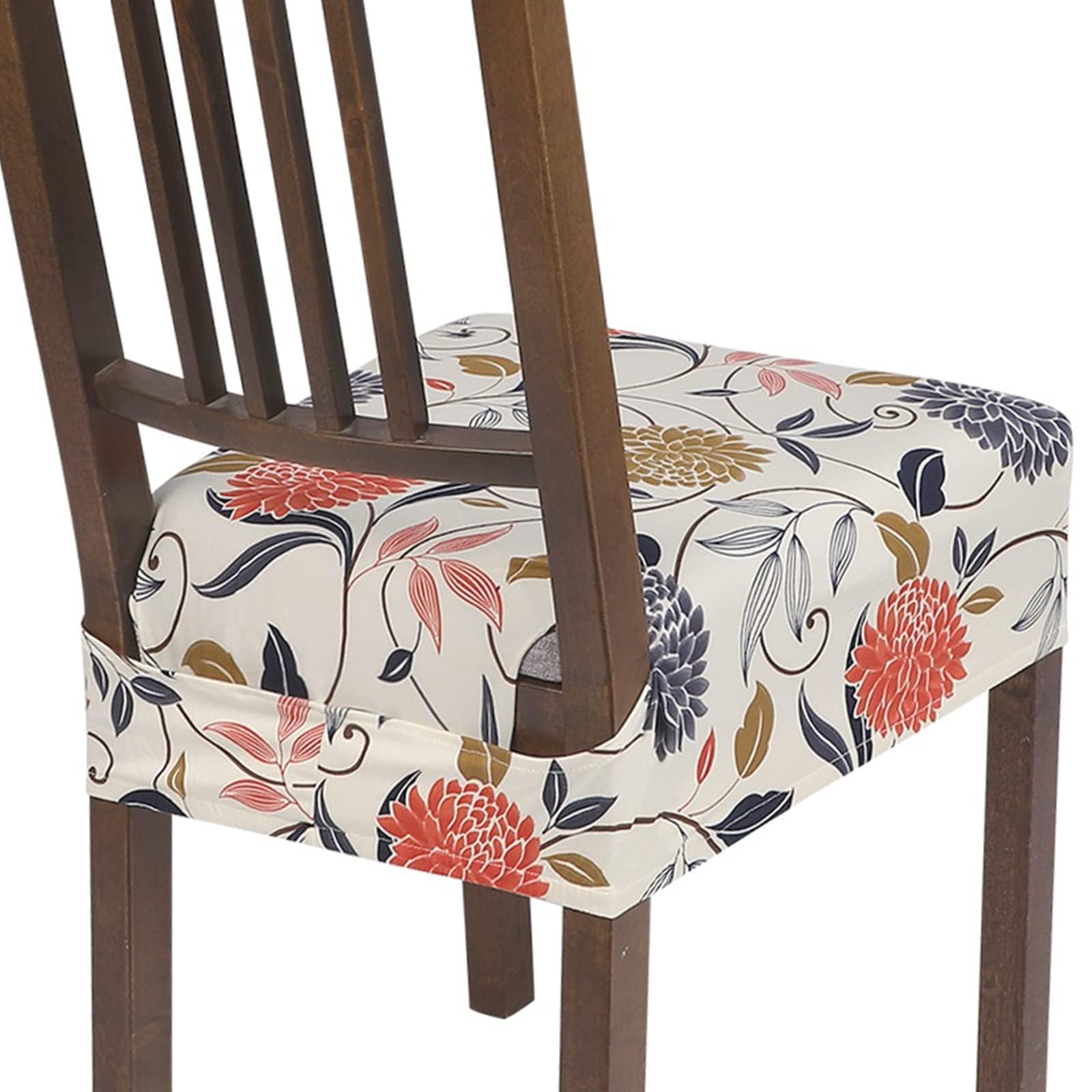 Searchi Stretch Dining Chair Seat Covers Set Of 8, Soft Removable Washable Seat Covers For Dining Chairs, Dining Room Seat Cover Slipcover Protector (Rear-Covered, Orange Flower)