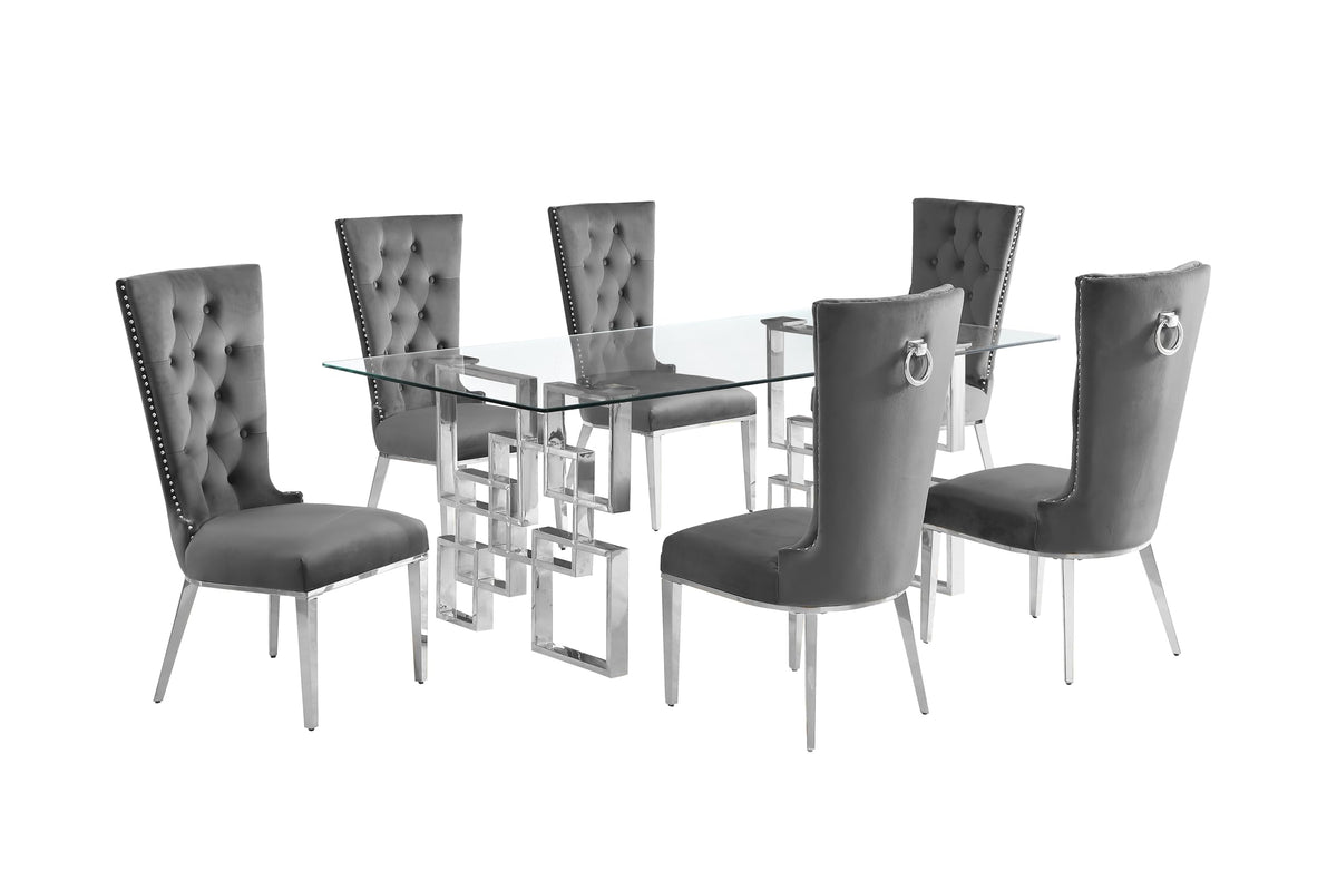 Best Quality Furniture D221-6Sc330 Dining, 7-Piece Set, Dark Gray/Silver