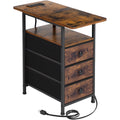 AMHANCIBLE Narrow Side Table with Charging Station, Slim End Table with USB Ports and Outlets, Nightstand with 3 Fabric Drawers 