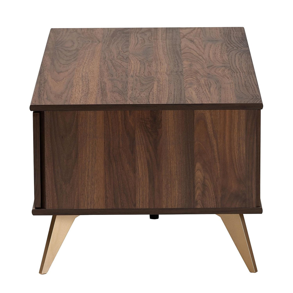 Baxton Studio Graceland 41.3-inch W x 21.7-inch D Coffee Table, Walnut Brown and Gold (233-13273-HiT)