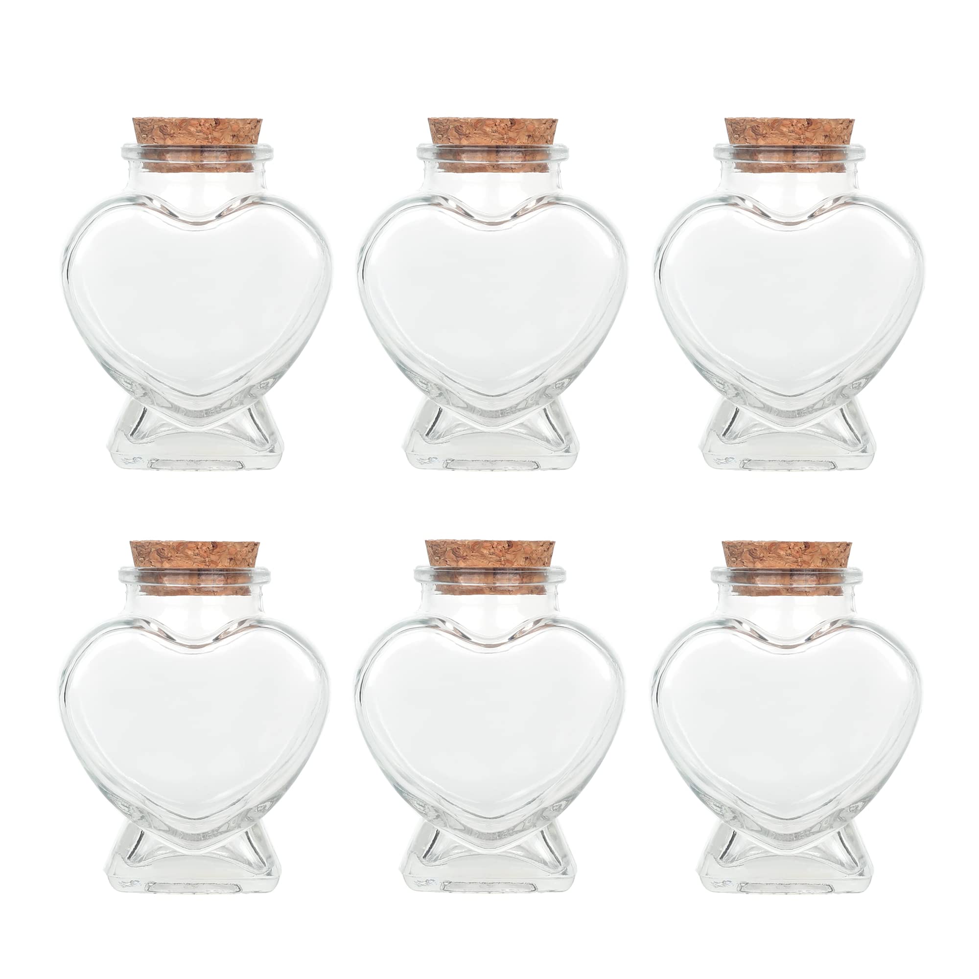 Magic Season Decorative Glass Bottles with Cork Stoppers (2.7 fl oz. Heart-Shaped Bottles / 6 Pcs)