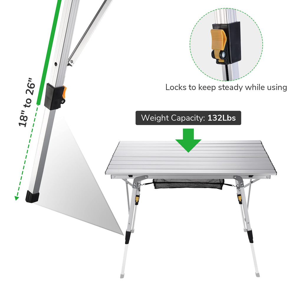 Yescom Portable Aluminum Folding Camping Table With Adjustable Leg Lightweight Roll Up Table For Outdoor Bbq Picnic Backyard Home