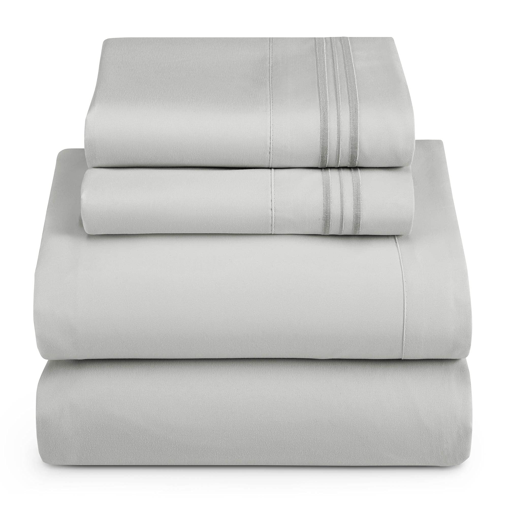 Hearth & Harbor King Size Sheets - 4 Piece Bed Sheet Set, Hotel Luxury Double Brushed Bed Sheets - Extra Soft Bedding Sheets & Pillowcases, King, Silver Grey