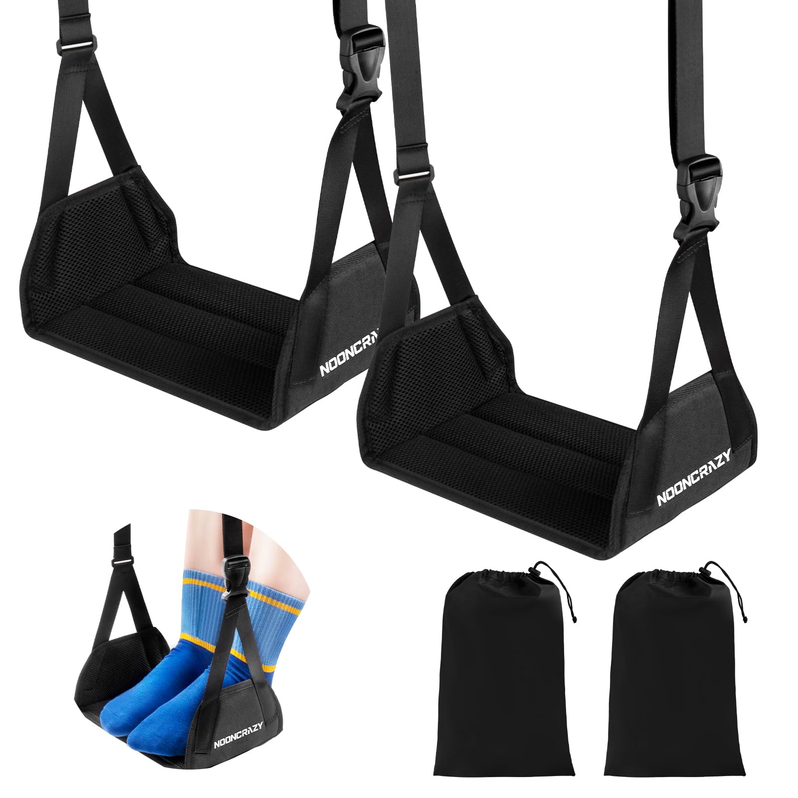 Airplane Foot Hammock, No Collapse Foot Rest for Plane Travel with Extended Adjustment Strap, Portable Desk Foot Hammock with Th