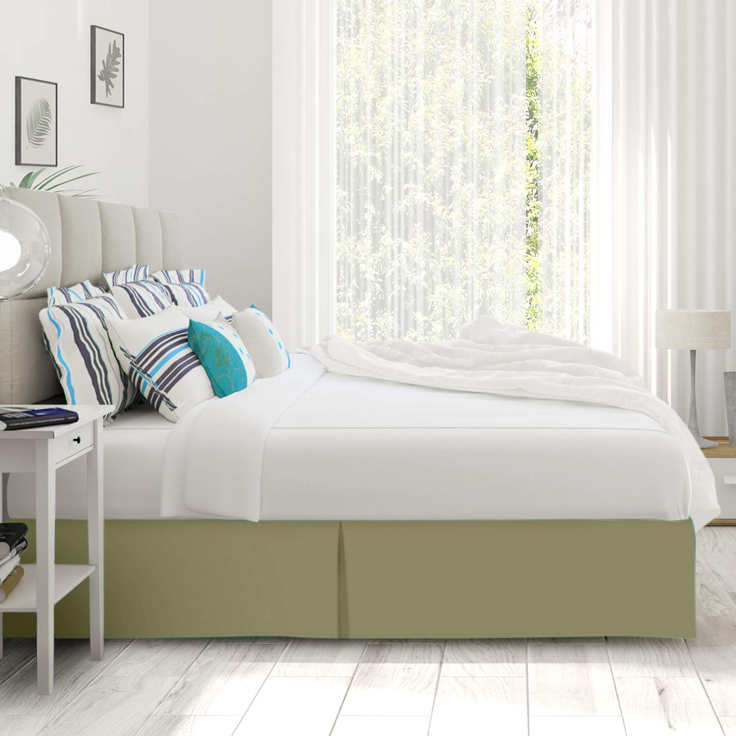 Nestl Green Twin Bed Skirt - Twin Size Bed Skirt 14 Inch Drop - Brushed Microfiber Bed Skirts - Hotel Quality Pleated Bed Skirt - Shrinkage & Fade Resistant