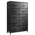 Wlive 10-Drawer Dresser, Fabric Storage Tower For Bedroom, Hallway, Nursery, Closets, Tall Chest Organizer Unit With Fabric Bins, Steel Frame, Wood Top, Pull Handle, Charcoal Black Wood Grain Print