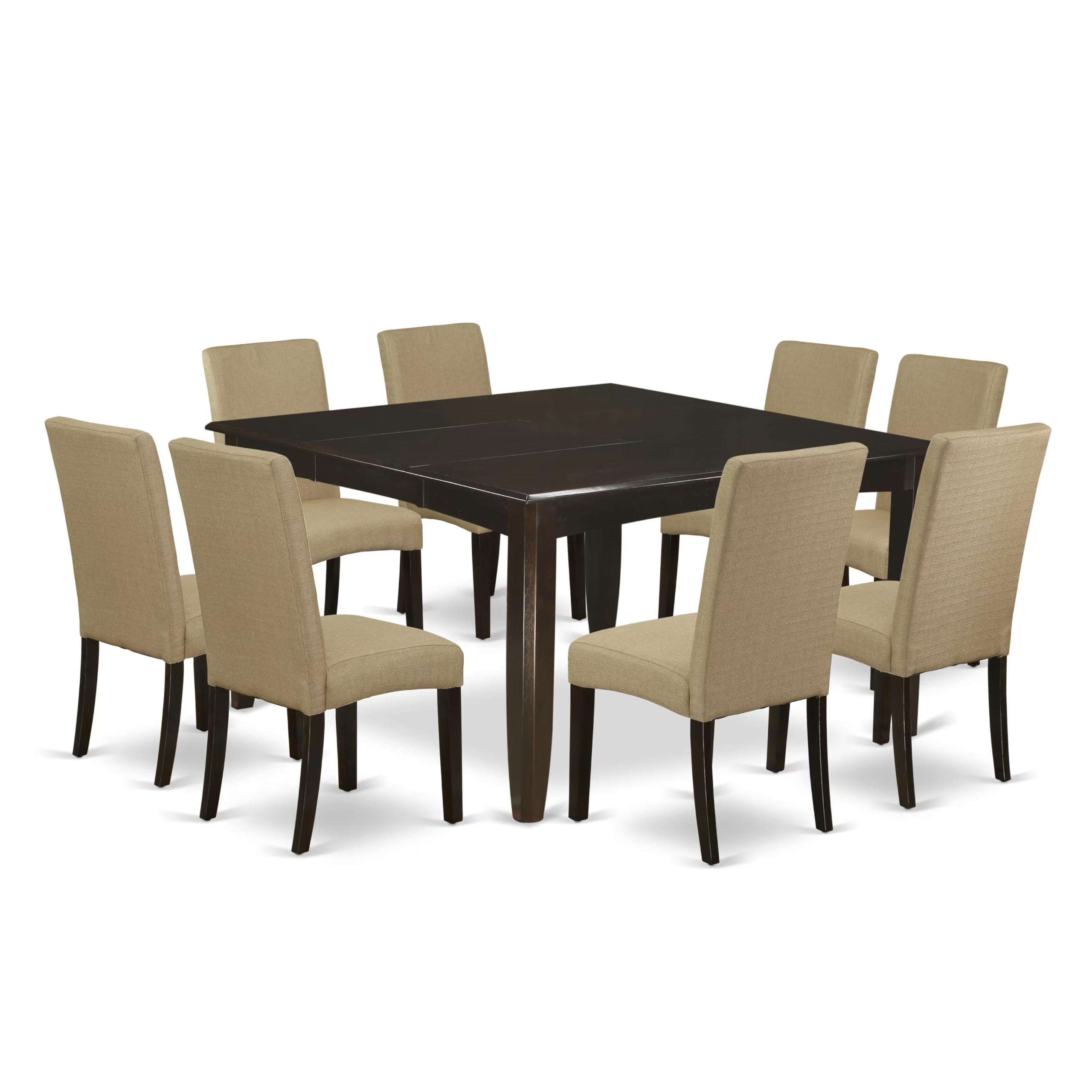 East West Furniture Pfdr9-Cap-03 9 Piece Dining Set Includes A Square Dining Room Table With Butterfly Leaf And 8 Brown Linen Fabric Upholstered Parson Chairs, 54X54 Inch, Cappuccino