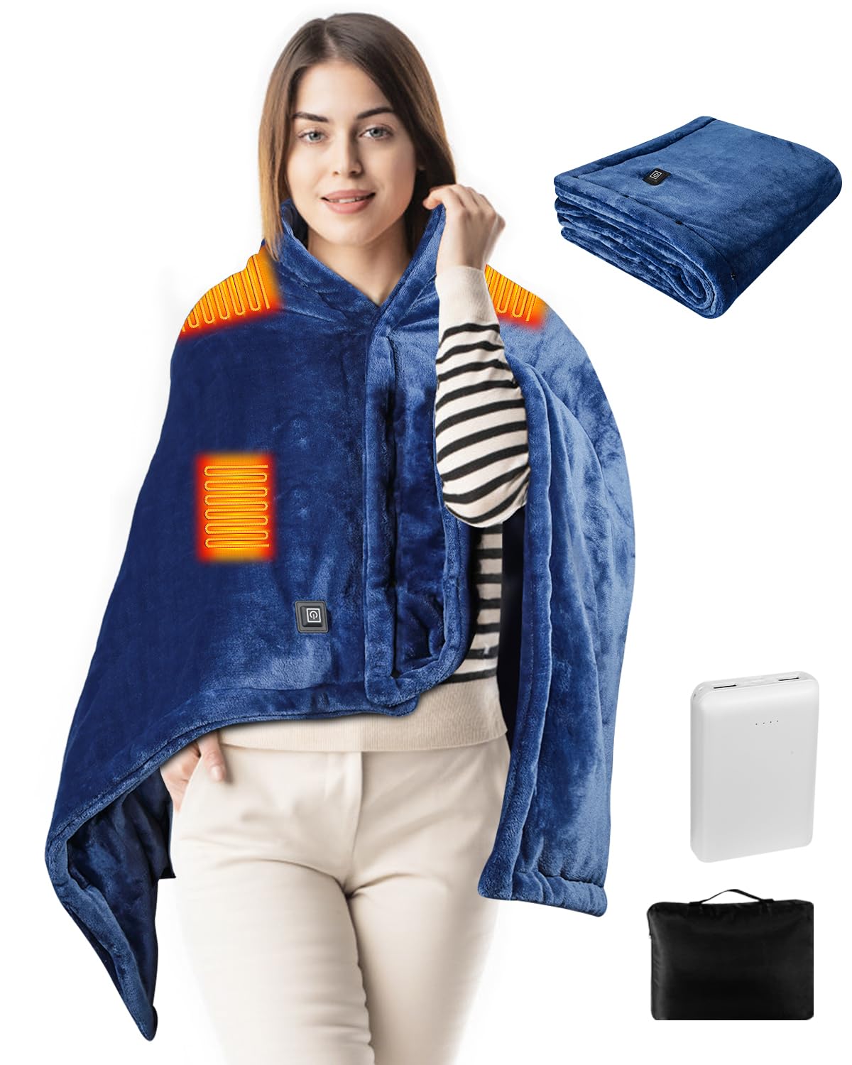 Diweez Heated Blanket Battery Operated, Cordless Wearable Heated Blanket Shawls With Power Bank, Outdoor Portable Electric Blank