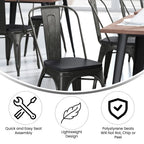 Flash Furniture Perry Indoor/Outdoor Commercial Stackable Chair With Polystyrene Seat - Black-Antique Gold Metal Frame - Black Poly Resin Seat - Rounded Seat Edges