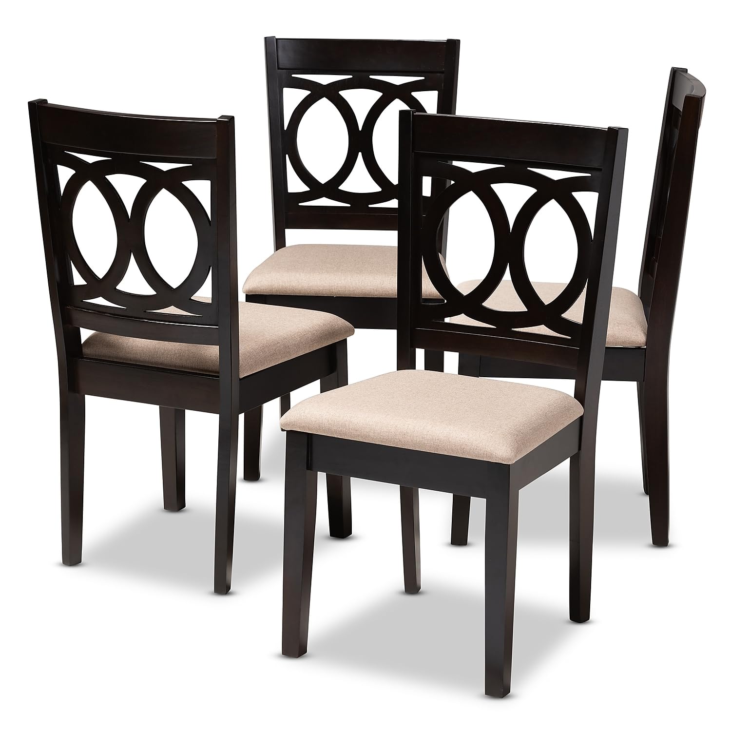 Baxton Studio Lenoir Contemporary Fabric Dining Chair, Sand Brown and Espresso, 4/Set (153-9399-HiT)