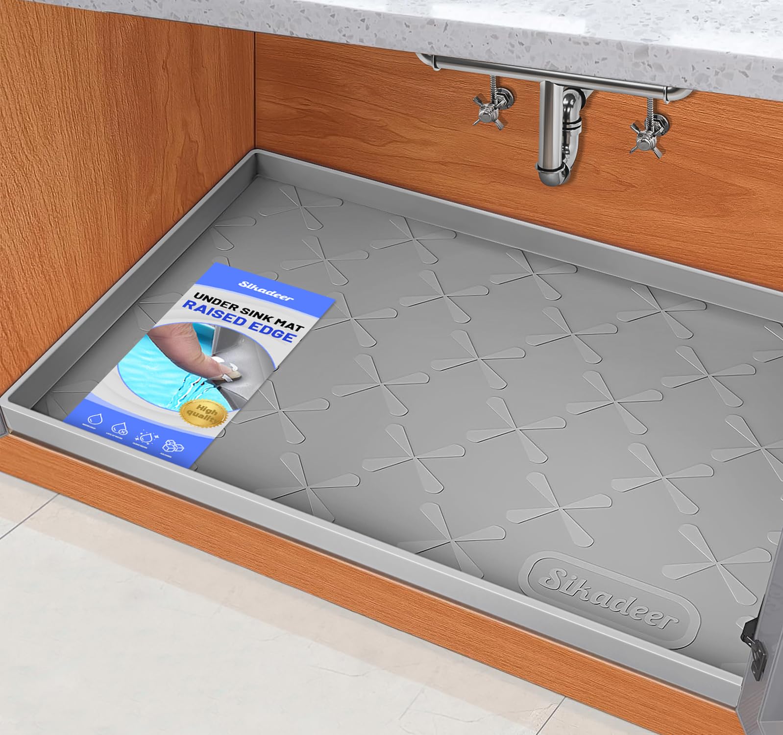 SIKADEER 37 x 22 Under Sink Mat Waterproof, Silicone Mat Kitchen Drawer Shelf and Cabinet Liner, Sink Protector for Bathroom Org