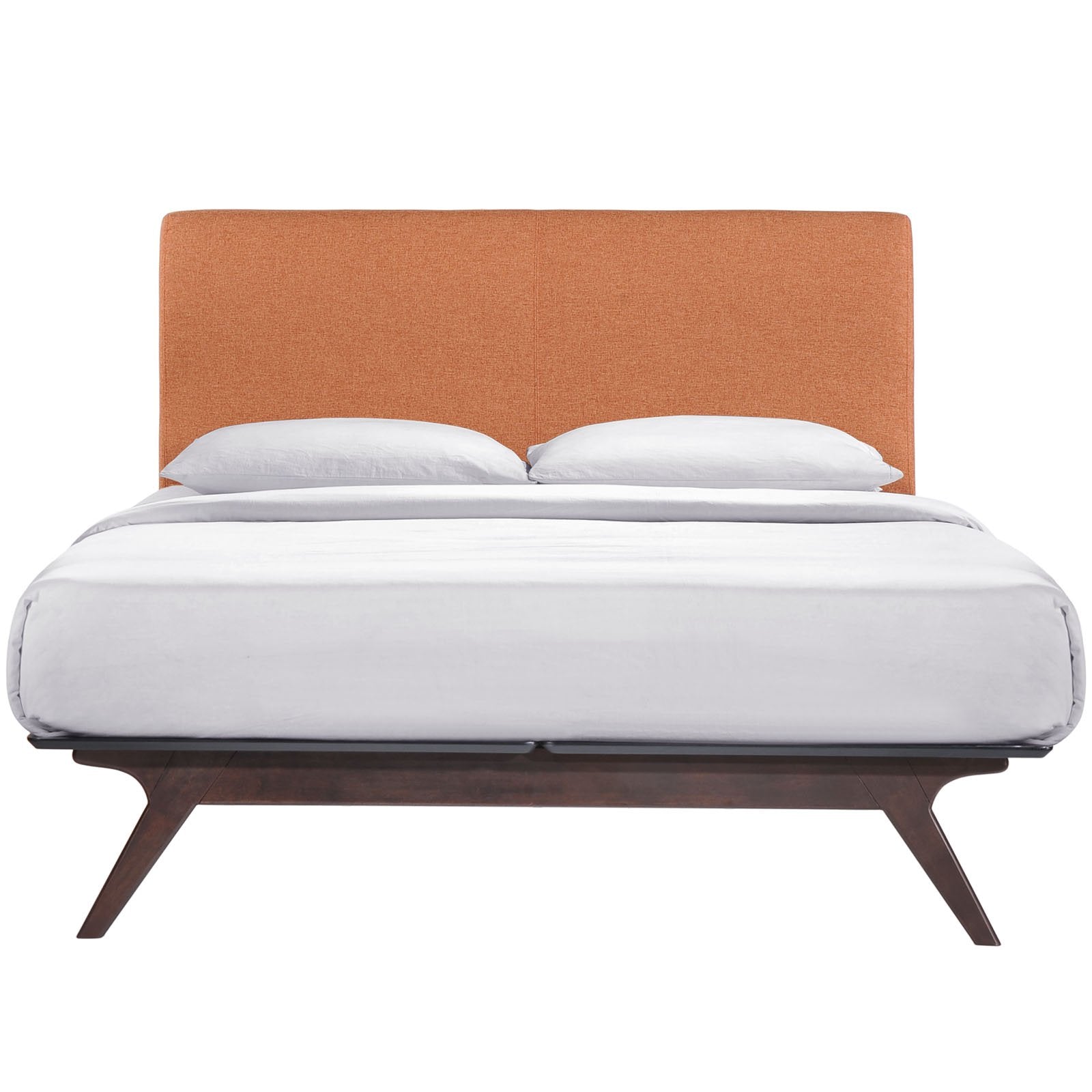 Modway Tracy Mid-Century Modern Wood Platform Queen Size Bed with a Nightstand in Cappuccino Orange