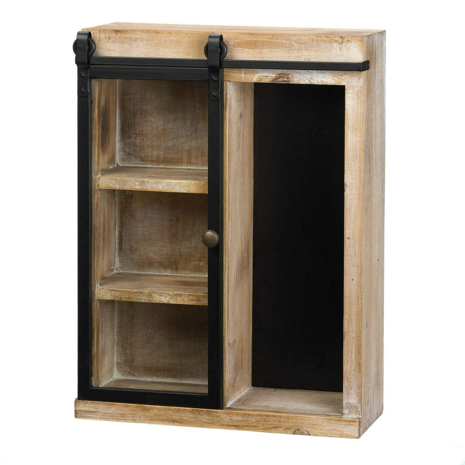 Accent Plus Rustic Open Wall Cabinet With Chalkboard Back And Glass Barn Door