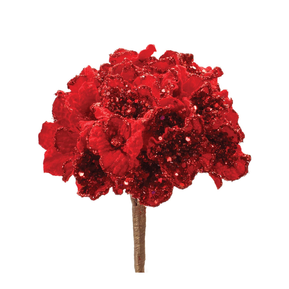 Melrose Beaded Hydrangea Artificial Christmas Stem Sprays - 29.5' - Red - Set of 2