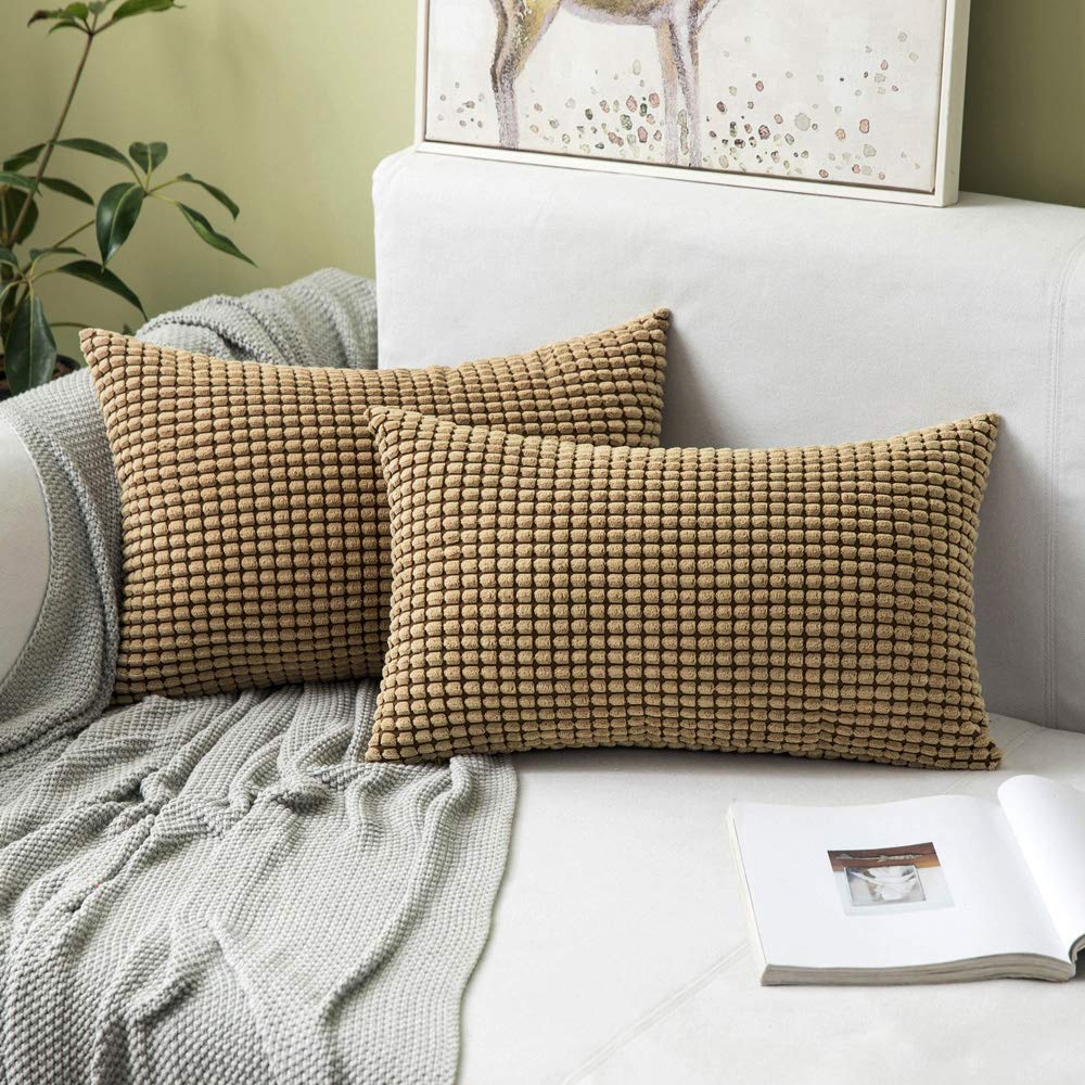 Miulee Pack Of 2 Lumbar Pillow Covers Super Soft Corduroy Decorative Throw Pillows Brown Couch Home Decor For Cushion Sofa Bedro