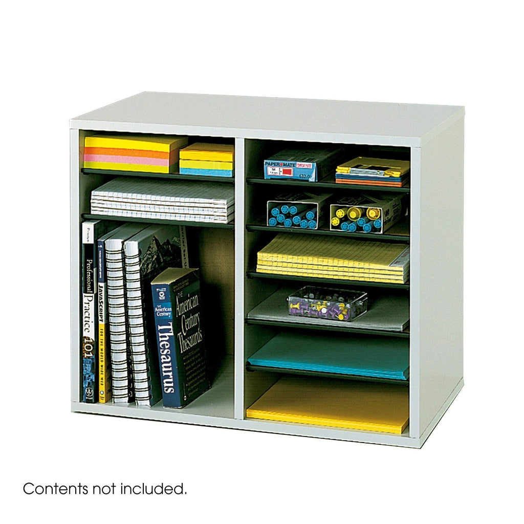 Safco 12-Compartment Wood Adjustable Literature Organizer Brown