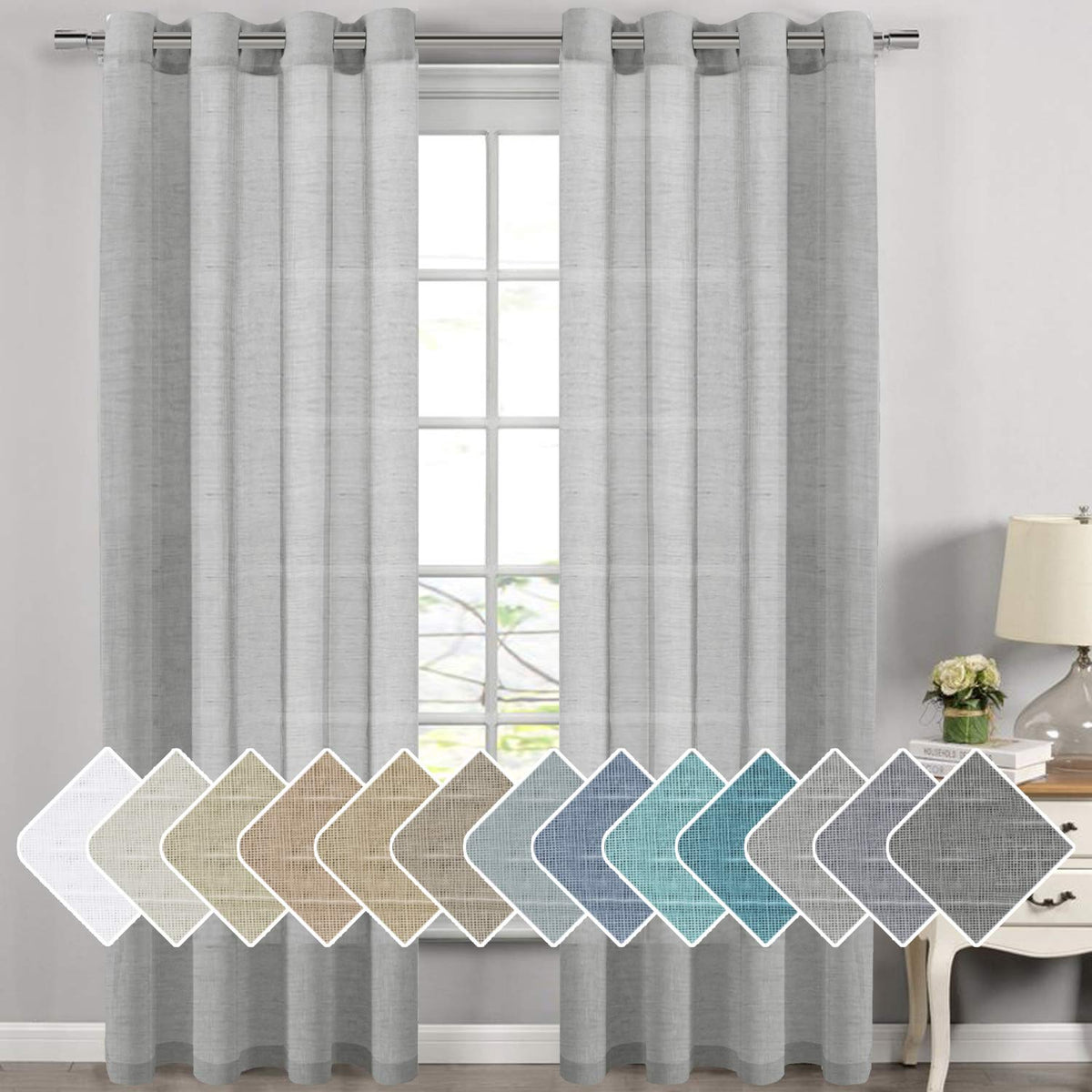 H.Versailtex Linen Curtains Living Room Curtains Window Treatment Nickel Grommet Solid Linen Semi Sheer Curtains Draperies For L