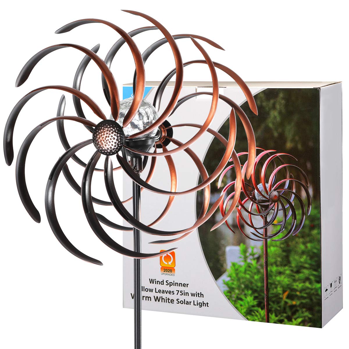 Hdnicezm Solar Wind Spinner Improved 360 Degrees Swivel Warm White Led Lighting Glass Ball With Kinetic Wind Spinner Vertical Me