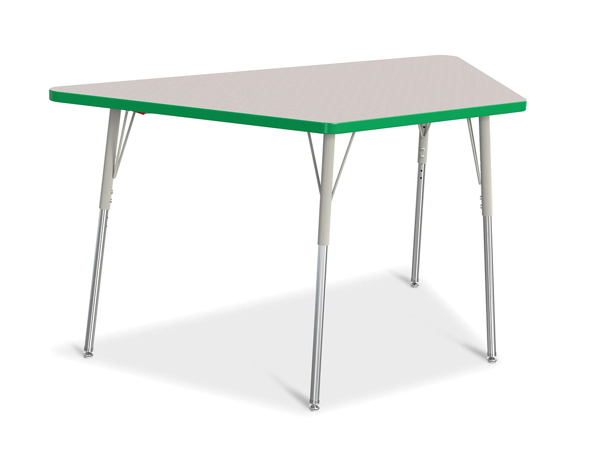 Jonti-Craft Berries 6443JCA119 Trapezoid Activity Tables, A-Height (24&quot;-31&quot; Adjustable Height), 30&quot; x 60&quot;, Gray/Green/Gray