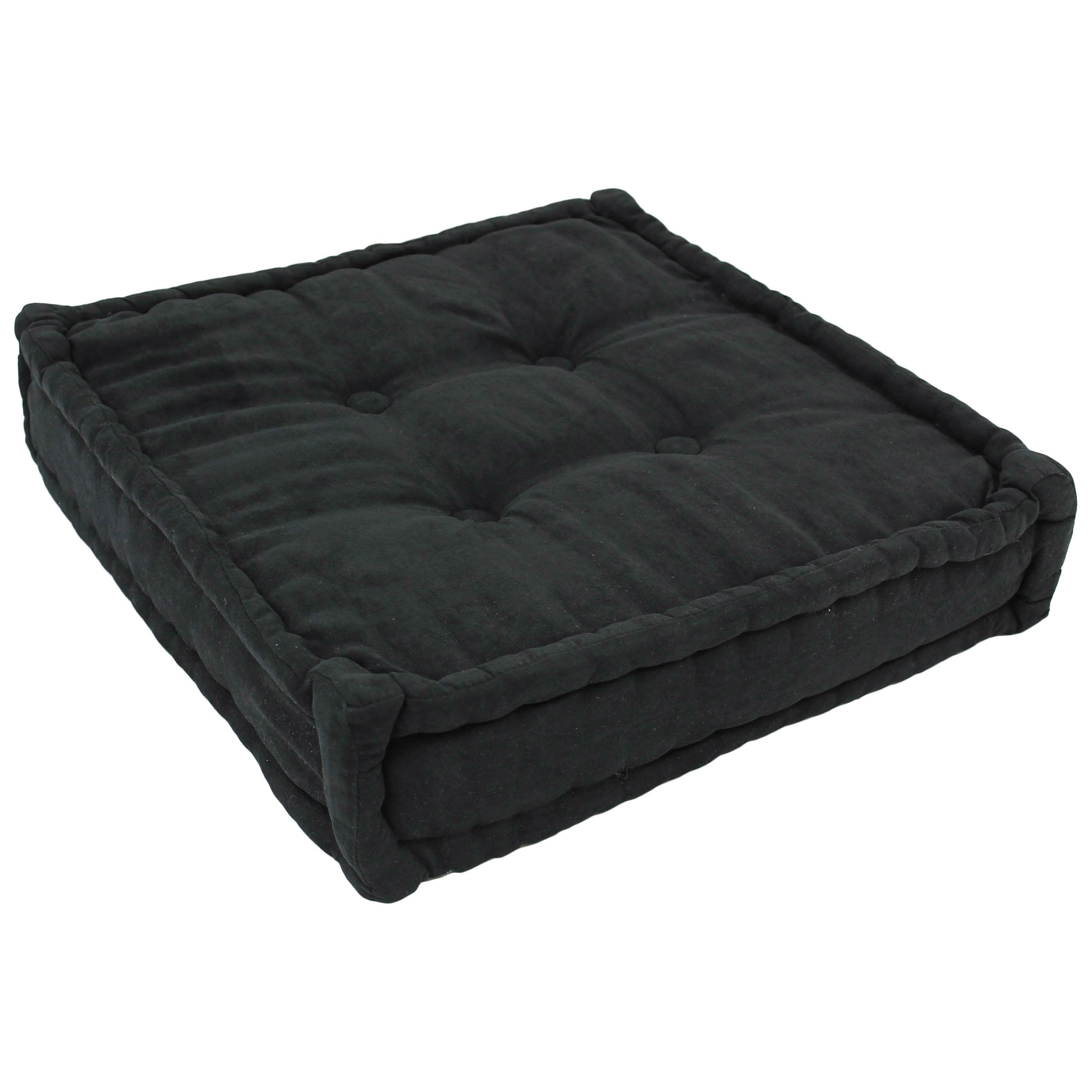 Blazing Needles Button-Tufted Microsuede Square Floor Pillow, 20&quot;, Black