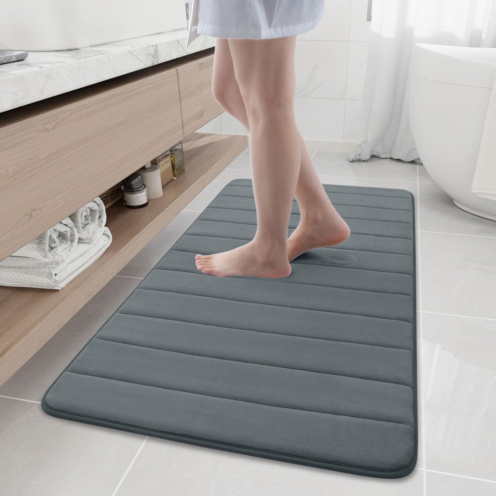 Buganda Memory Foam Bath Mat Rug, 47 x 24, Ultra Soft and Non-Slip Bathroom Rugs, Water Absorbent and Machine Washable Bath Rug 