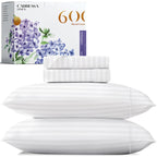 Carressa Linen Luxury Egyptian Cotton Twin Stripe Sheet Set - 600 Thread Count Extra Long Staple 3 Pc Set, Crisp White Twin Dama