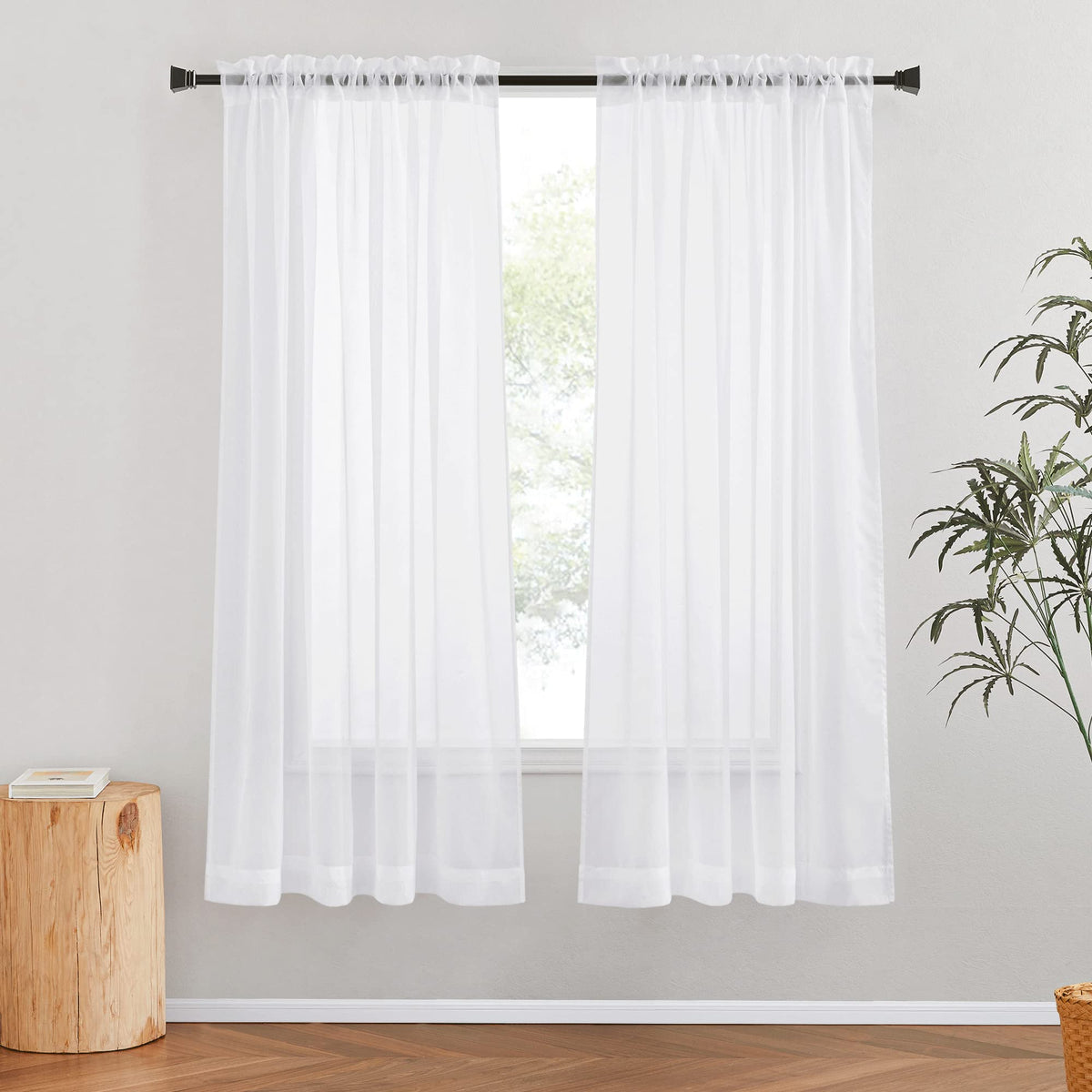 Nicetown Sheer White Curtains 68 Inch Length 2 Panels Set, Rod Pocket Translucent Modern Voile Sheer Airy & Breathable Curtains