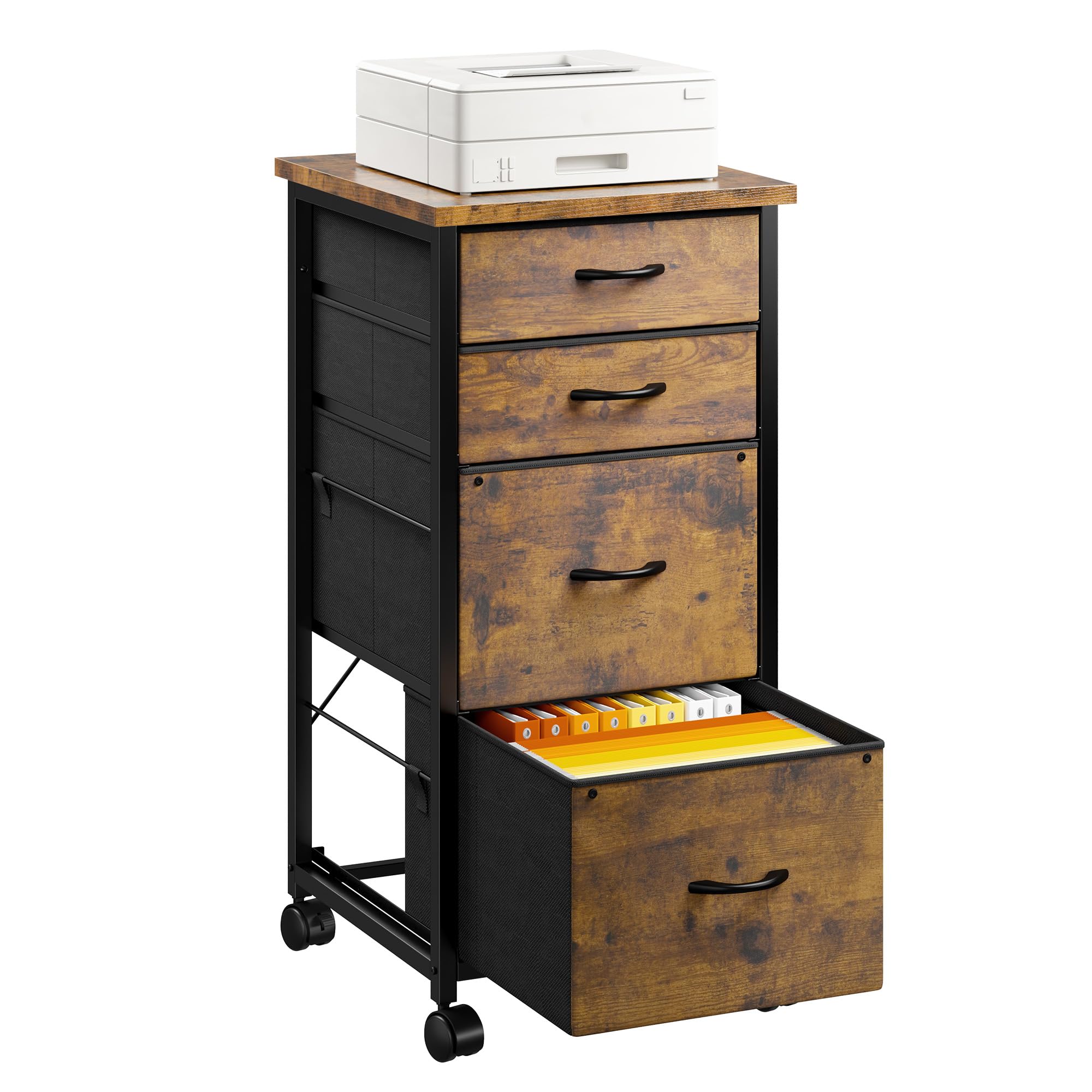 4 Drawers Mobile File Cabinet Vertical Filing Cabinet with Fabric Drawer Fits A4/Letter Size Printer Stand for Home Office