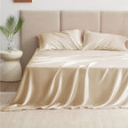 Love'S Cabin Full Size Satin Sheet Sets - 4 Piece Beige Silky Satin Sheet Set Full With Deep Pocket, Luxury Silk Feel Satin Bed Sheets Full Bedding Set (1 Flat Sheet,1 Fitted Sheet,2 Pillow Cases)