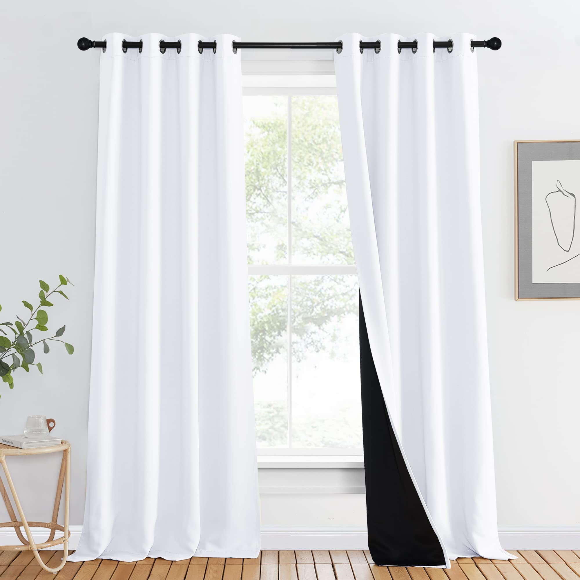 Nicetown 100% Blackout Window Curtain Panel, Cold And Full Light Blocking Drape With Black Liner For Nursery, 90 Inches Drop The