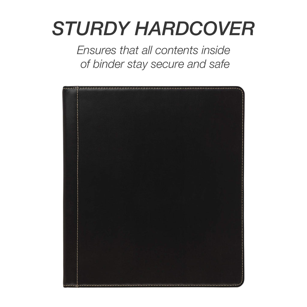 Samsill 1.5 Inch 3 Ring Binder, Leather, Black With Contrast Stitching, 8.5 X 11 Inch, 3 Rings, Notebook Binder, Portfolio Organ