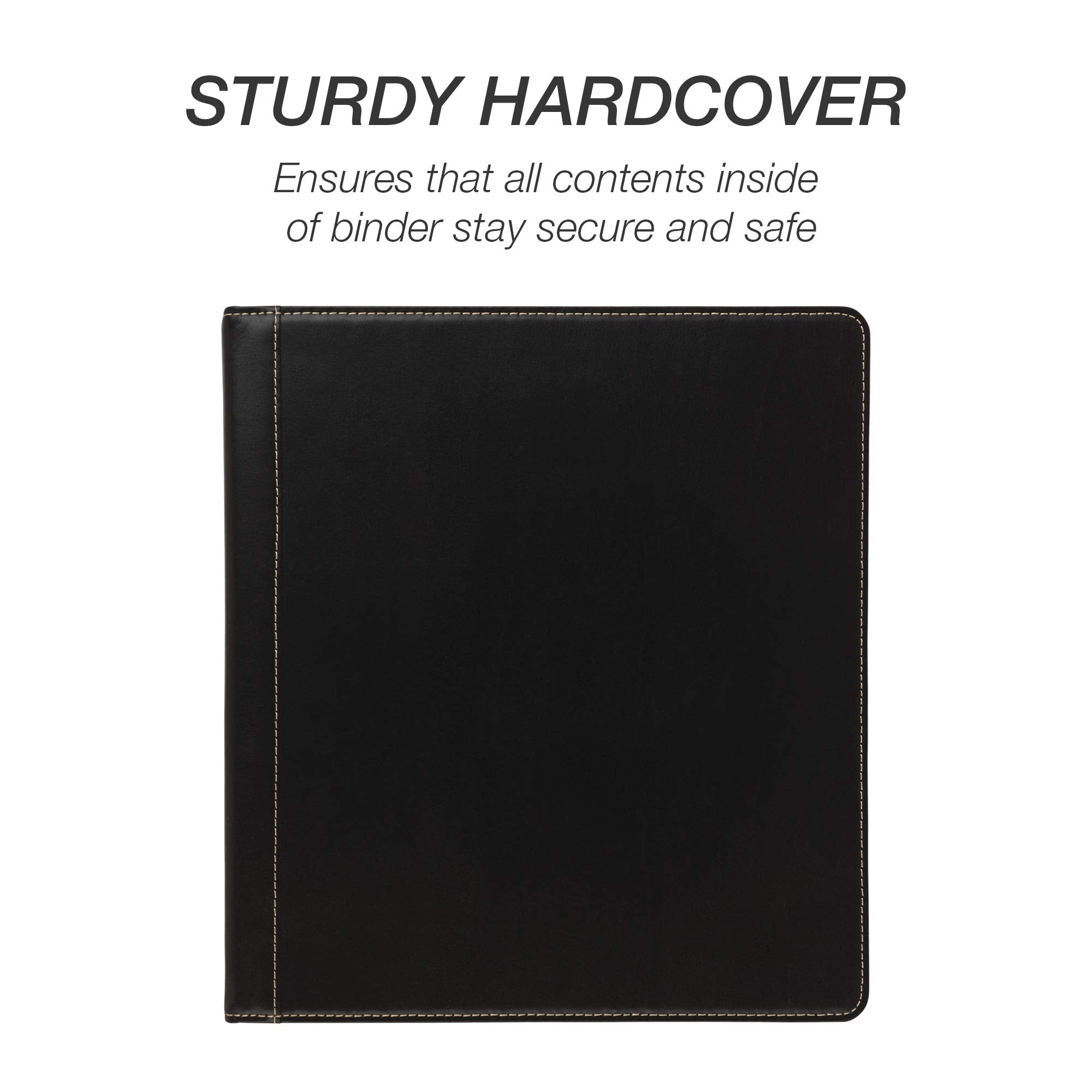 Samsill 1.5 Inch 3 Ring Binder, Leather, Black With Contrast Stitching, 8.5 X 11 Inch, 3 Rings, Notebook Binder, Portfolio Organ