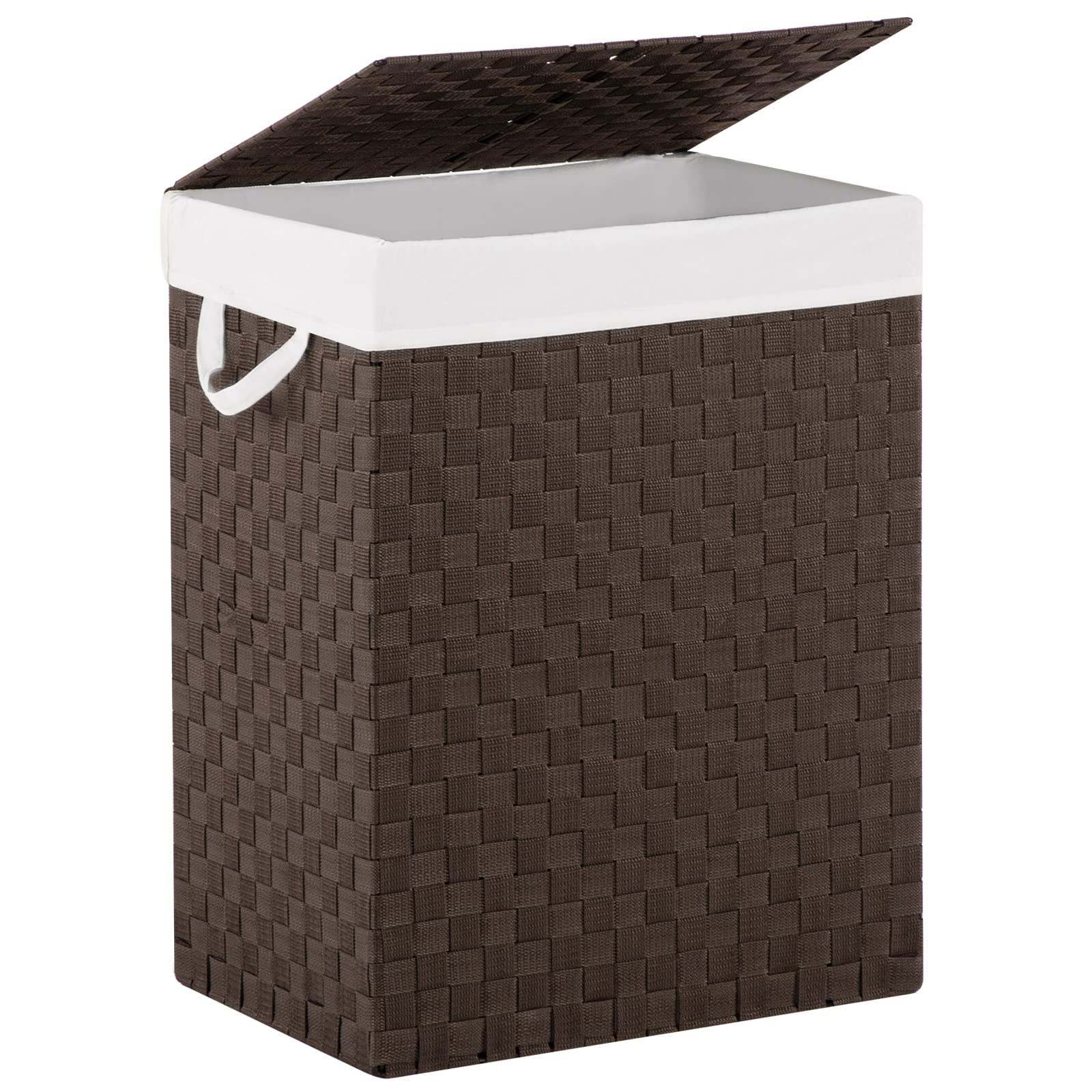 YOUDENOVA Handwoven Laundry Basket Hamper with Removable Liner Bag and Lid, Collapsible Clothes Hamper with Handle, Black