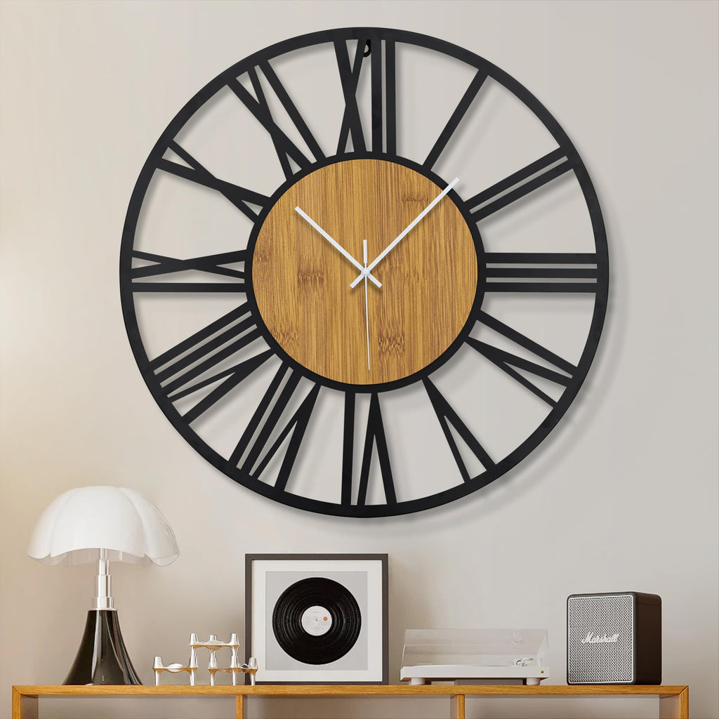1st owned Large Wall Clocks for Living Room Decor- Modern 20 inch Silent Non Ticking Black Roman Numbers Metal Clocks for Farmho
