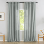 Linen 144 Inch Length Curtains For Tall Floor Ceiling Villa Living Room - Light Grey Bak Tab Hooks Pleated Easy Open Sliding Semi Sheer 144 Inch Extra Long 2 Story Window Curtains,12 Foot Curtains