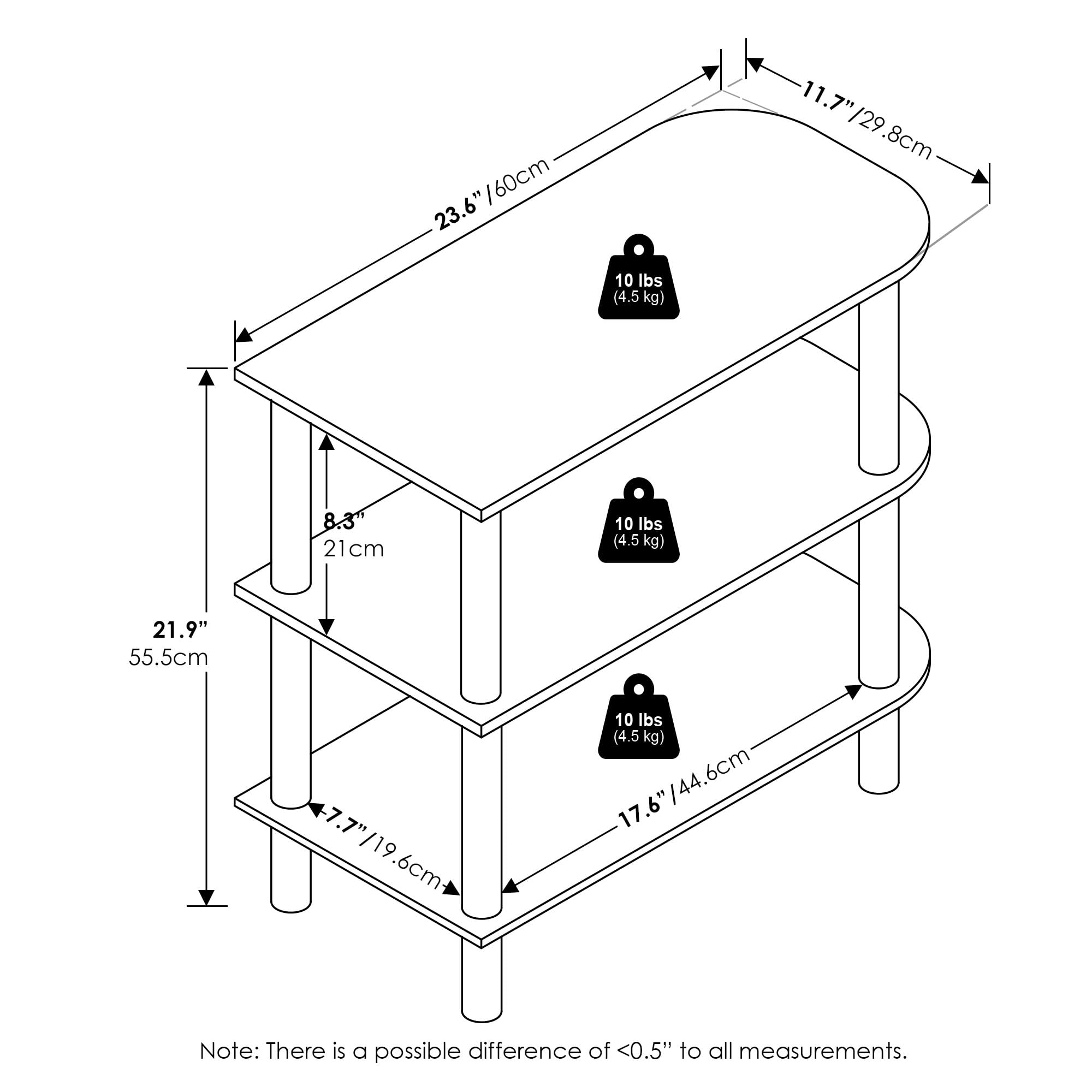 Furinno Turn-N-Tube 23-Inch 3-Tier Curved Freestanding Shoe Rack Storage Organizer, White/White