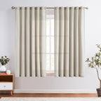 Jinchan Linen Blend Curtains 63 Inches Length For Living Room Oat Farmhouse Rod Pocket Back Tab Light Filtering Window Drapes For Bedroom Curtains 2 Panels