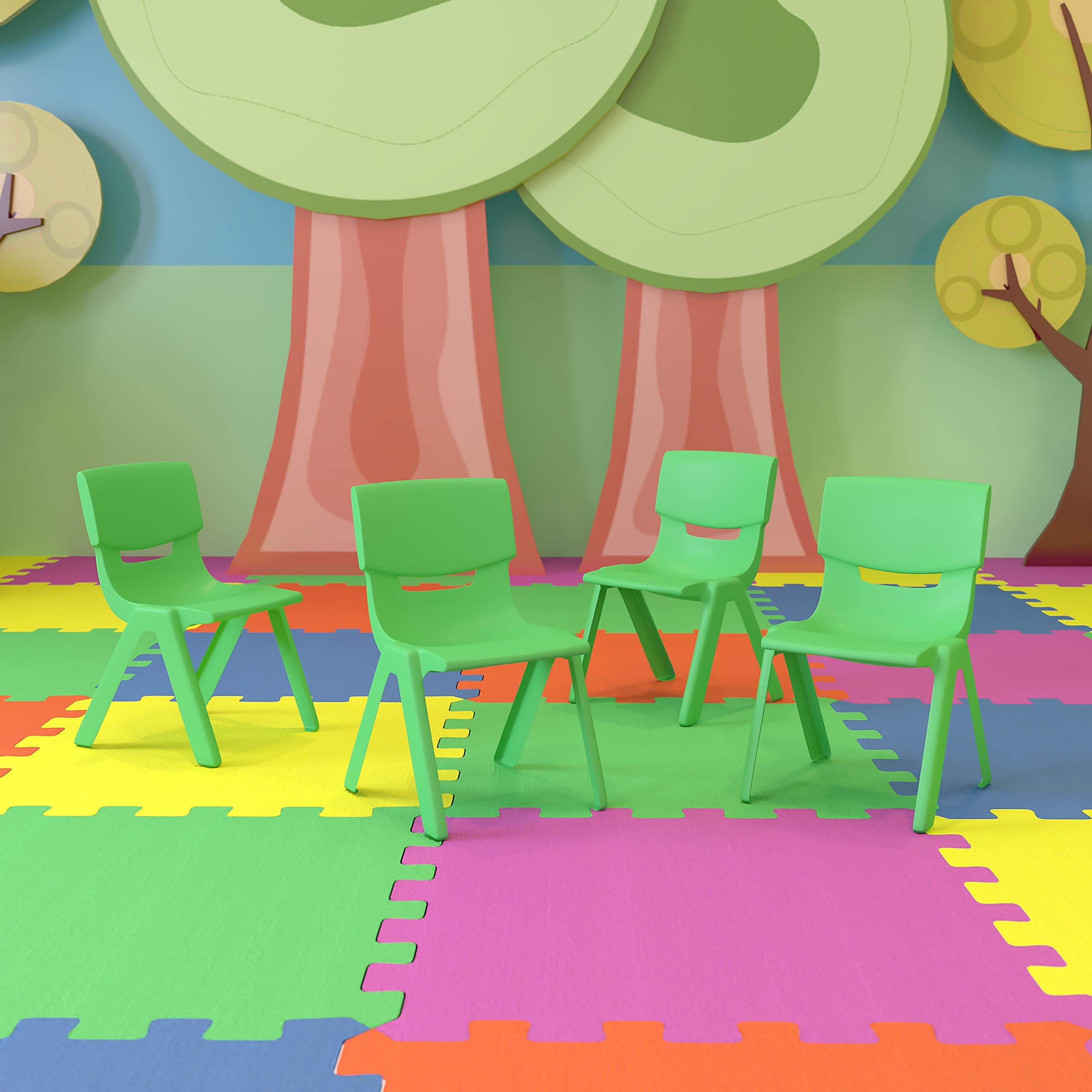 Flash Furniture Whitney 4 Pack Green Plastic Stackable School Chair with 10.5'' Seat Height