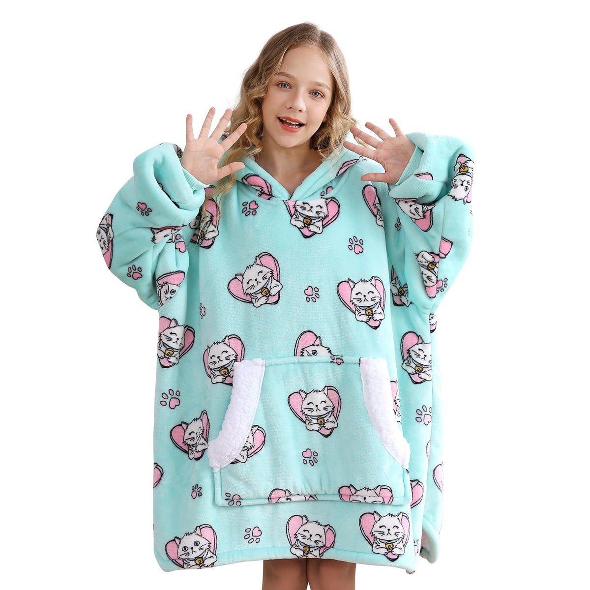 Topblan Blanket Hoodie For Kids, Sherpa Thick Warm Blanket With Big Hooded & Gaint Pocket, Warm Hoodie Blanket Both Indoors And