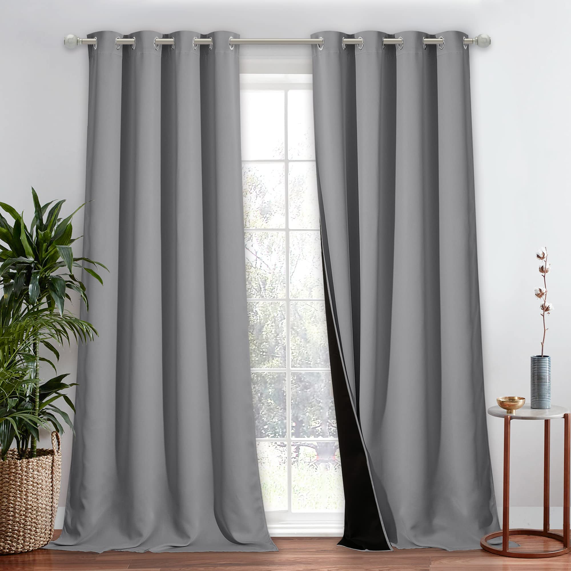 Nicetown 100% Blackout Blind, Laundry Room Decor Window Treatment Curtain For Large Patio Sliding Door, Thermal Insulated Silver
