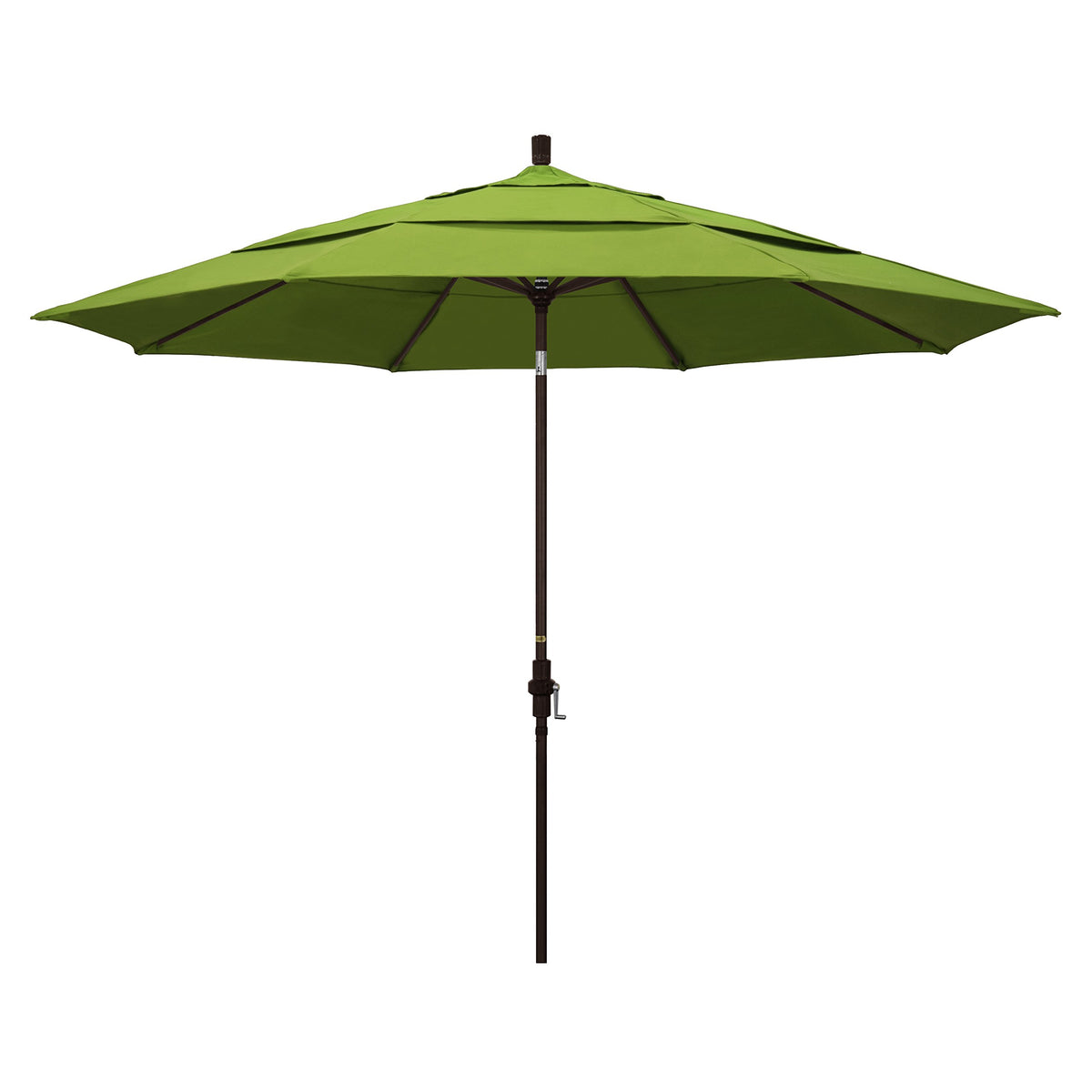 California Umbrella 11' Round Aluminum Market Umbrella, Crank Lift, Collar Tilt, Bronze Pole, Sunbrella Macaw