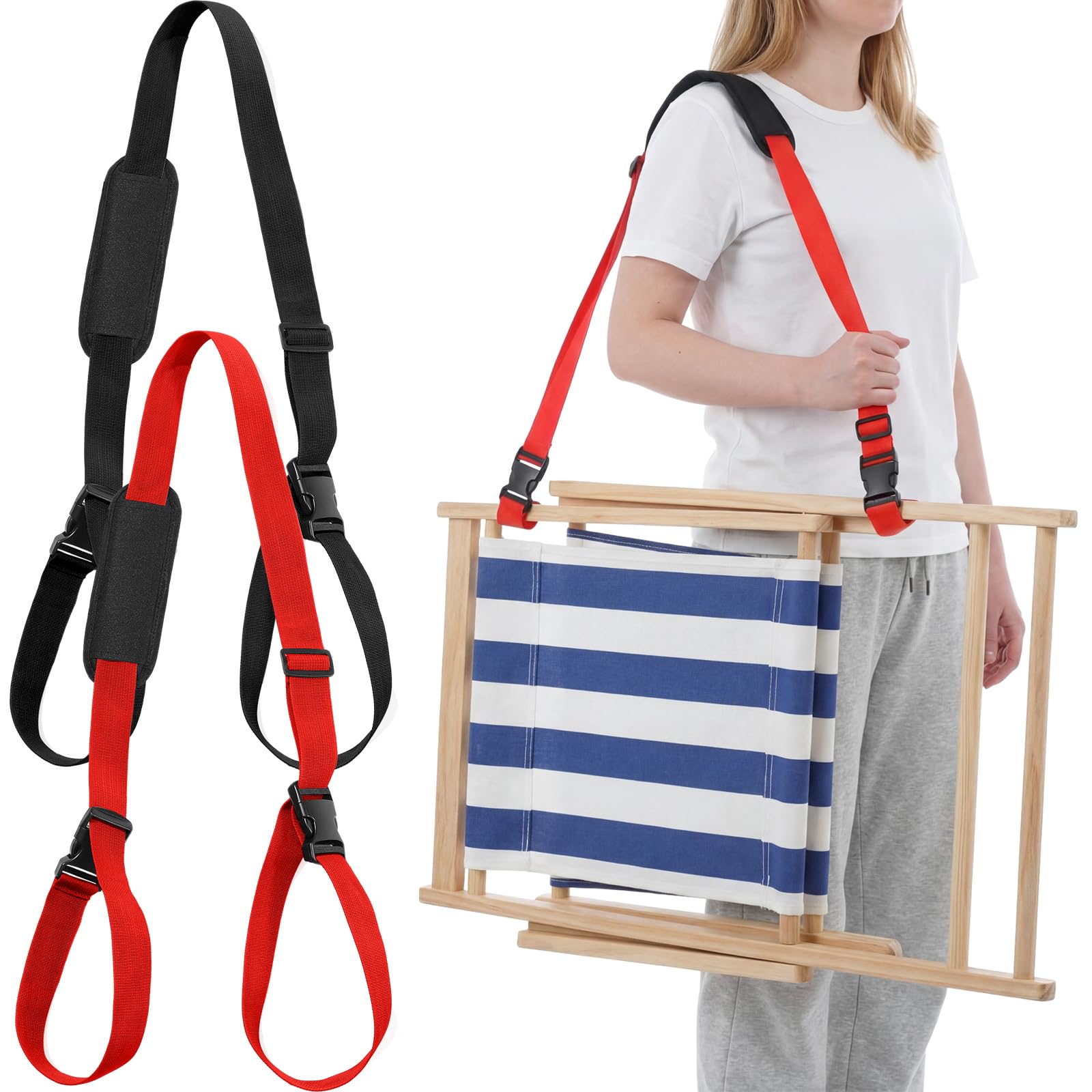Sanwuta 2 Pcs Adjustable Beach Chair Carry Strap Camping Chair Straps for Shoulder Folding Beaches Backpacking Foldable Bikes (B