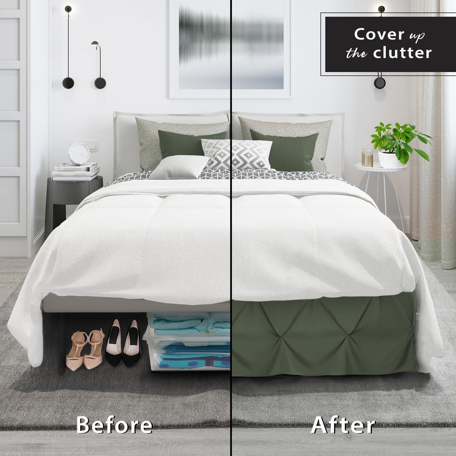 Nestl Olive Green Bed Skirt Cal King Size, Pinch Pleat Cal King Bed Skirt, 14' Inch Drop Cal King Bedskirt Hotel Quality Bed Skirts Microfiber Bedskirt For Cal King Bed, Olive Green Cal King Bed Skirt