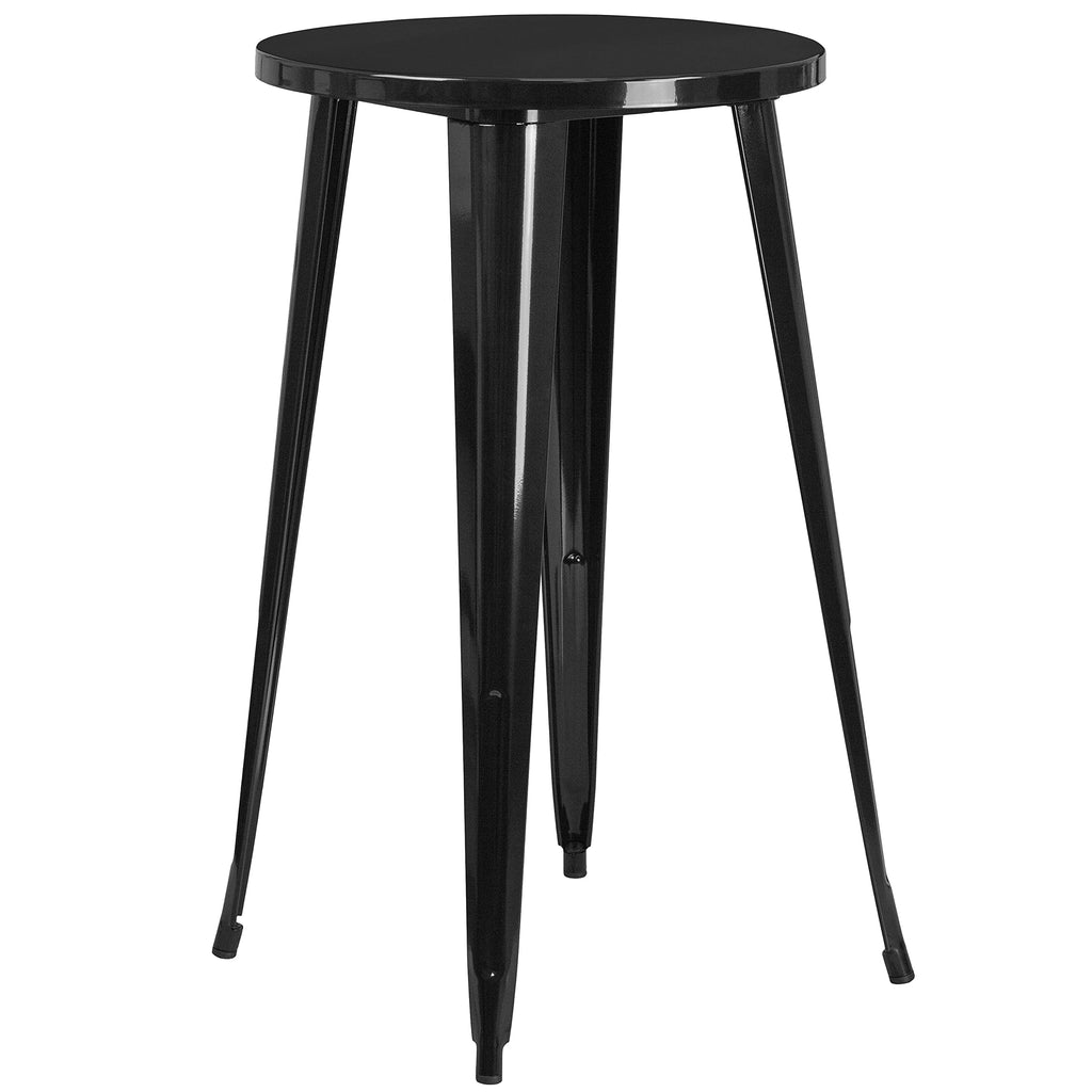 Flash Furniture Commercial Grade 24" Round Black Metal Indoor-Outdoor Bar Table Set with 2 Square Seat Backless Stools