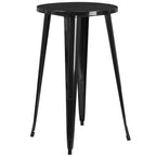 Flash Furniture Commercial Grade 24" Round Black Metal Indoor-Outdoor Bar Table Set with 2 Square Seat Backless Stools