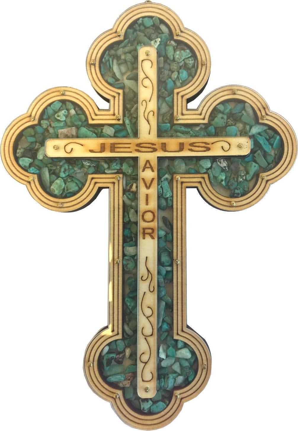 Vintage Crucifix Filled with semi Precious Stones from The Holy Land (Green, 8)