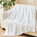 Newcosplay Super Soft Throw Blanket White Premium Silky Flannel Fleece 3D Checkered Lightweight Bed Blanket All Season Use (Whit