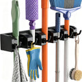 AceMining Broom Holder Wall Mounted, 5 Holders and 6 Hooks Mop Holder, ABS Plastic Brush Holder, Thick and Durable Mop and Broom