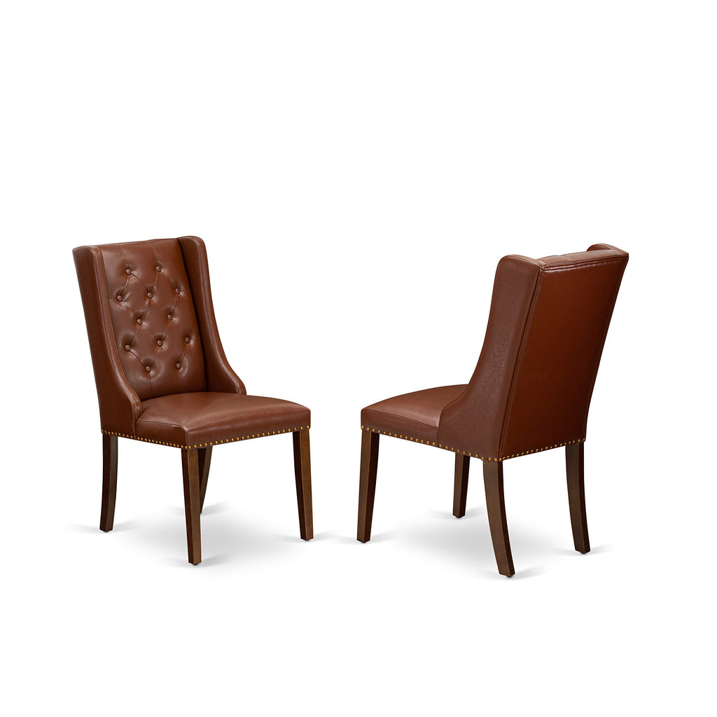 East West Furniture PSFO3-MAH-46 3 Piece Dining Table Set Contains a Rectangle Dinner Table with Butterfly Leaf and 2 Brown Faux Faux Leather Upholstered Chairs, 32x60 Inch, Mahogany